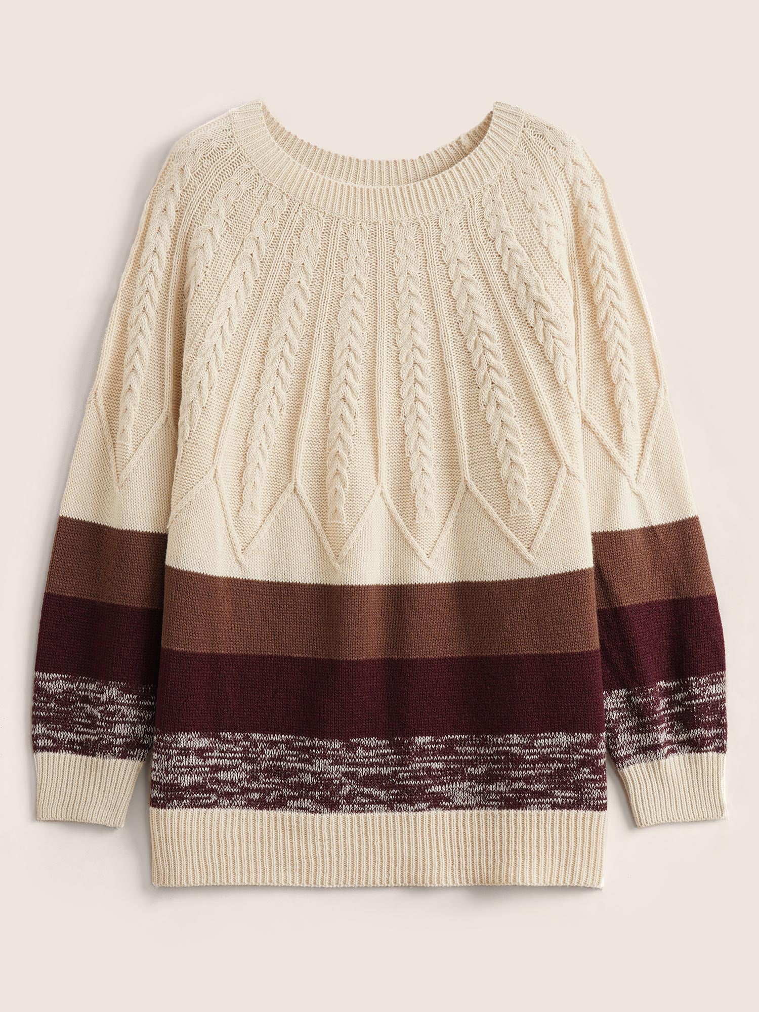 Colorblock Contrast Cable Knit Raglan Sleeve Pullover - Image 7