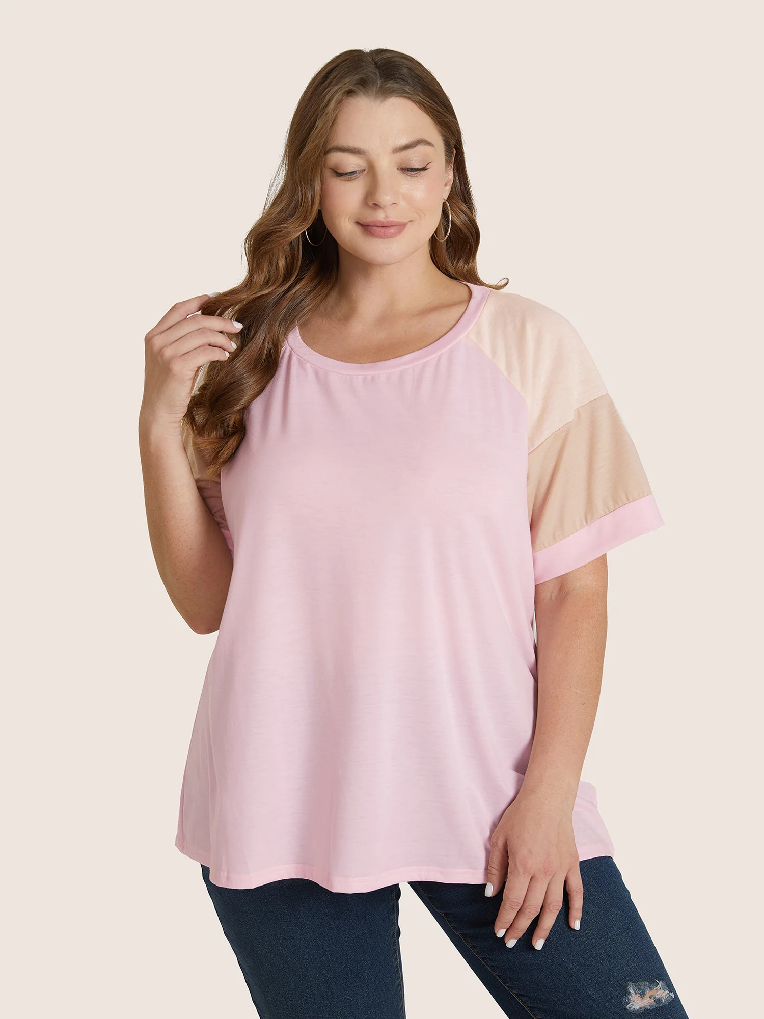 Colorblock Contrast Crew Neck Raglan Sleeve T-shirt - Image 2