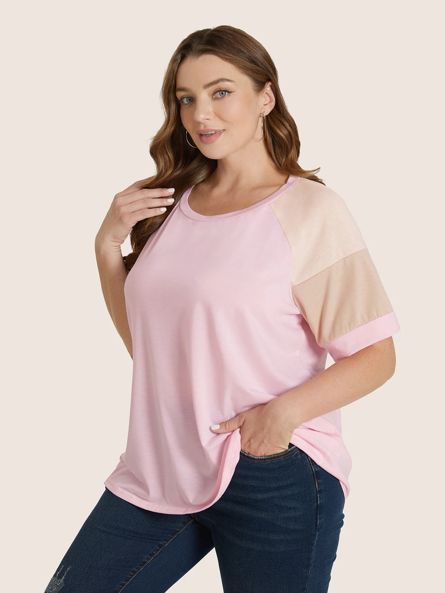 Colorblock Contrast Crew Neck Raglan Sleeve T-shirt - Image 3