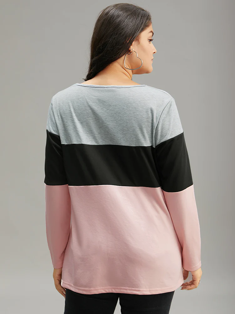Colorblock Contrast Crisscross V Neck Sweatshirt - Image 10