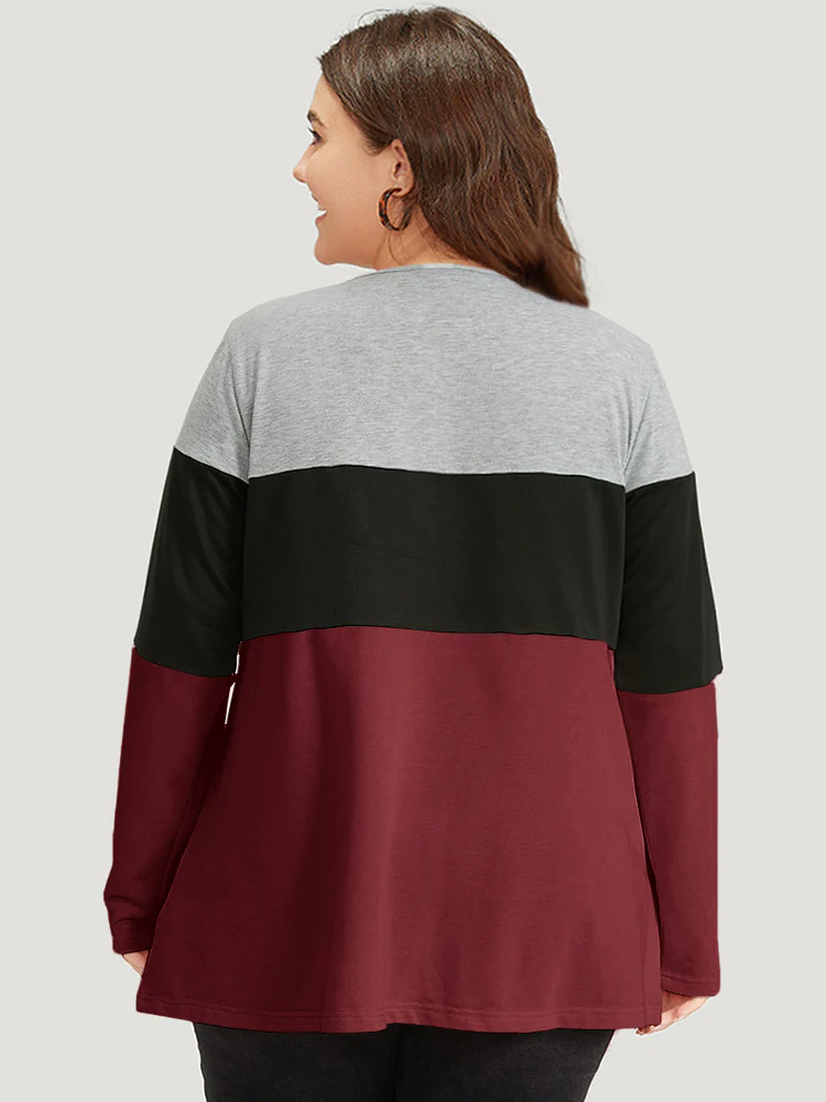 Colorblock Contrast Crisscross V Neck Sweatshirt - Image 2