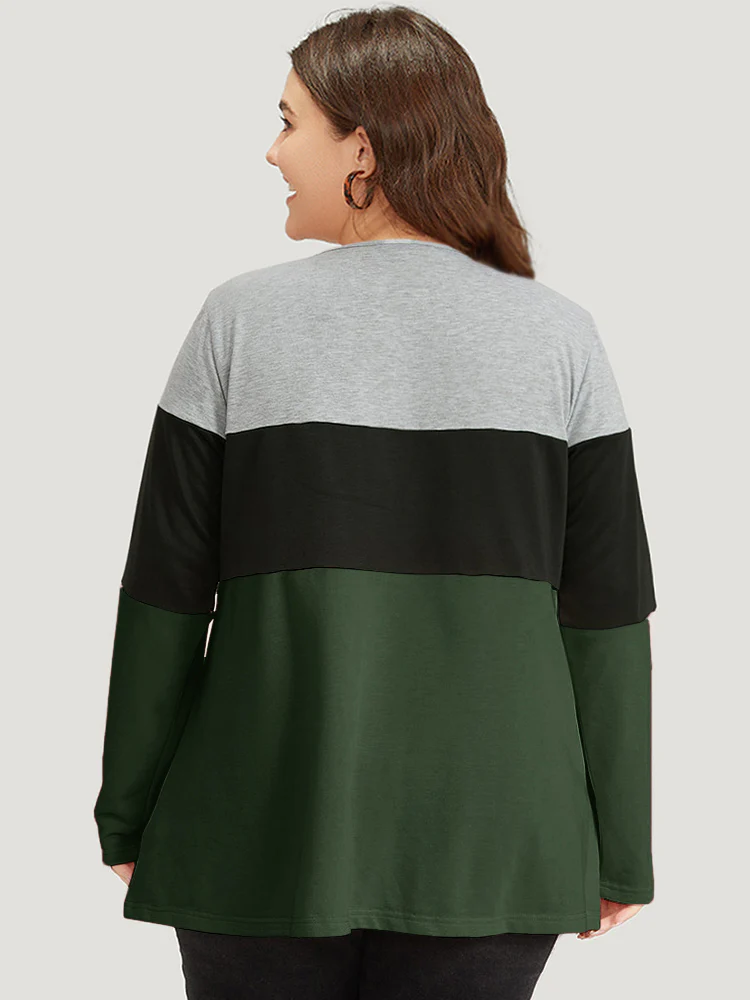 Colorblock Contrast Crisscross V Neck Sweatshirt - Image 6