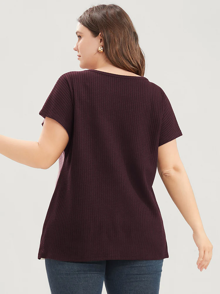 Colorblock Contrast Dolman Sleeve Waffle Knit Tee - Image 3