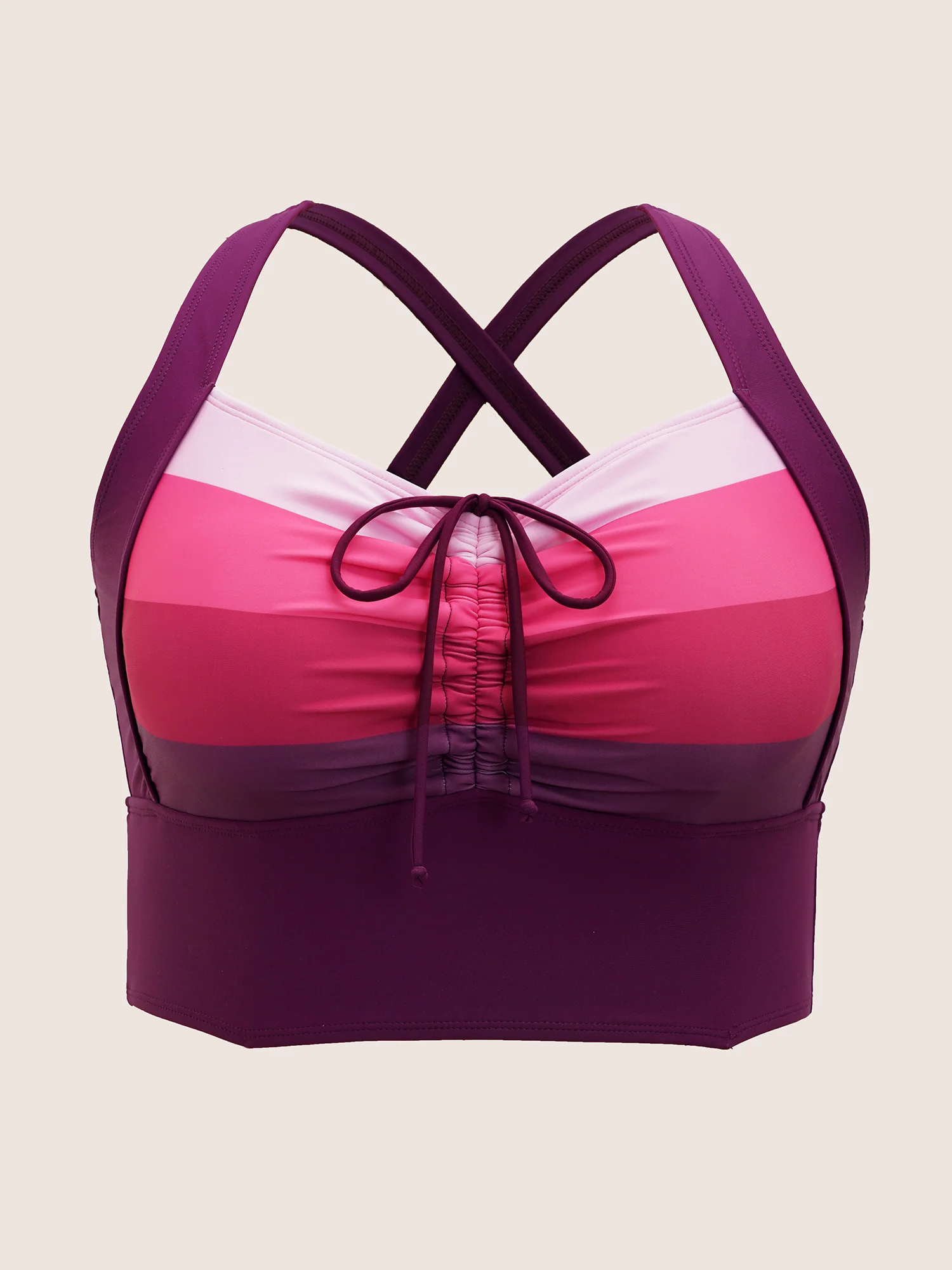 Colorblock Contrast Drawstring Gathered Swim Top - Image 10
