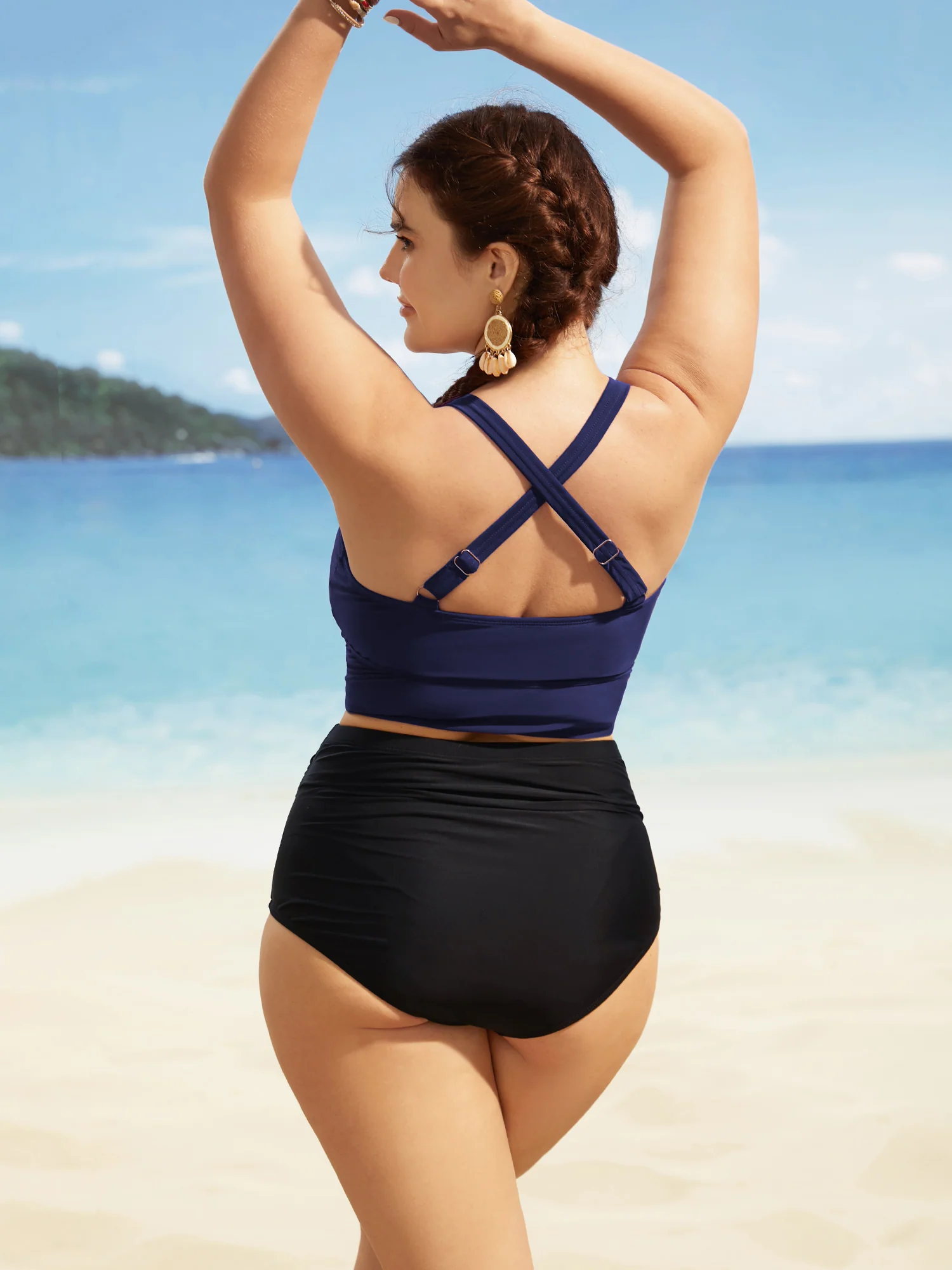 Colorblock Contrast Drawstring Gathered Swim Top - Image 12