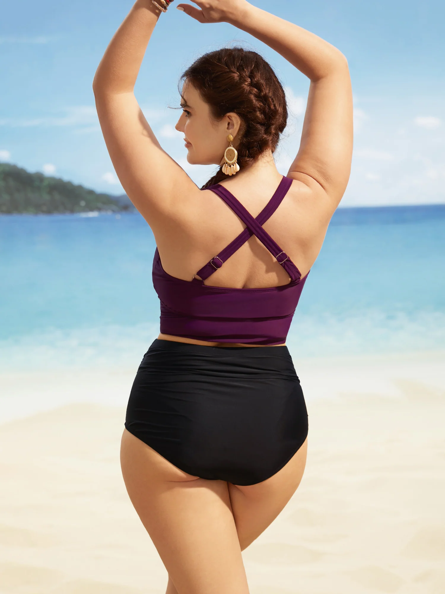 Colorblock Contrast Drawstring Gathered Swim Top - Image 6