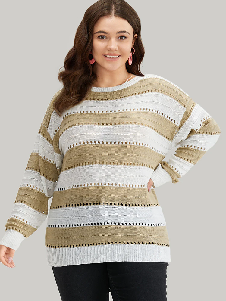 Colorblock Contrast Drop Shoulder Elastic Cuffs Pullover - Image 2