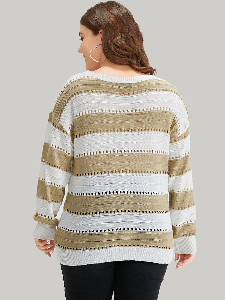Colorblock Contrast Drop Shoulder Elastic Cuffs Pullover - Image 4