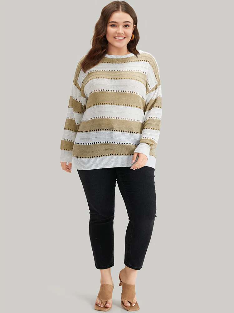 Colorblock Contrast Drop Shoulder Elastic Cuffs Pullover - Image 5
