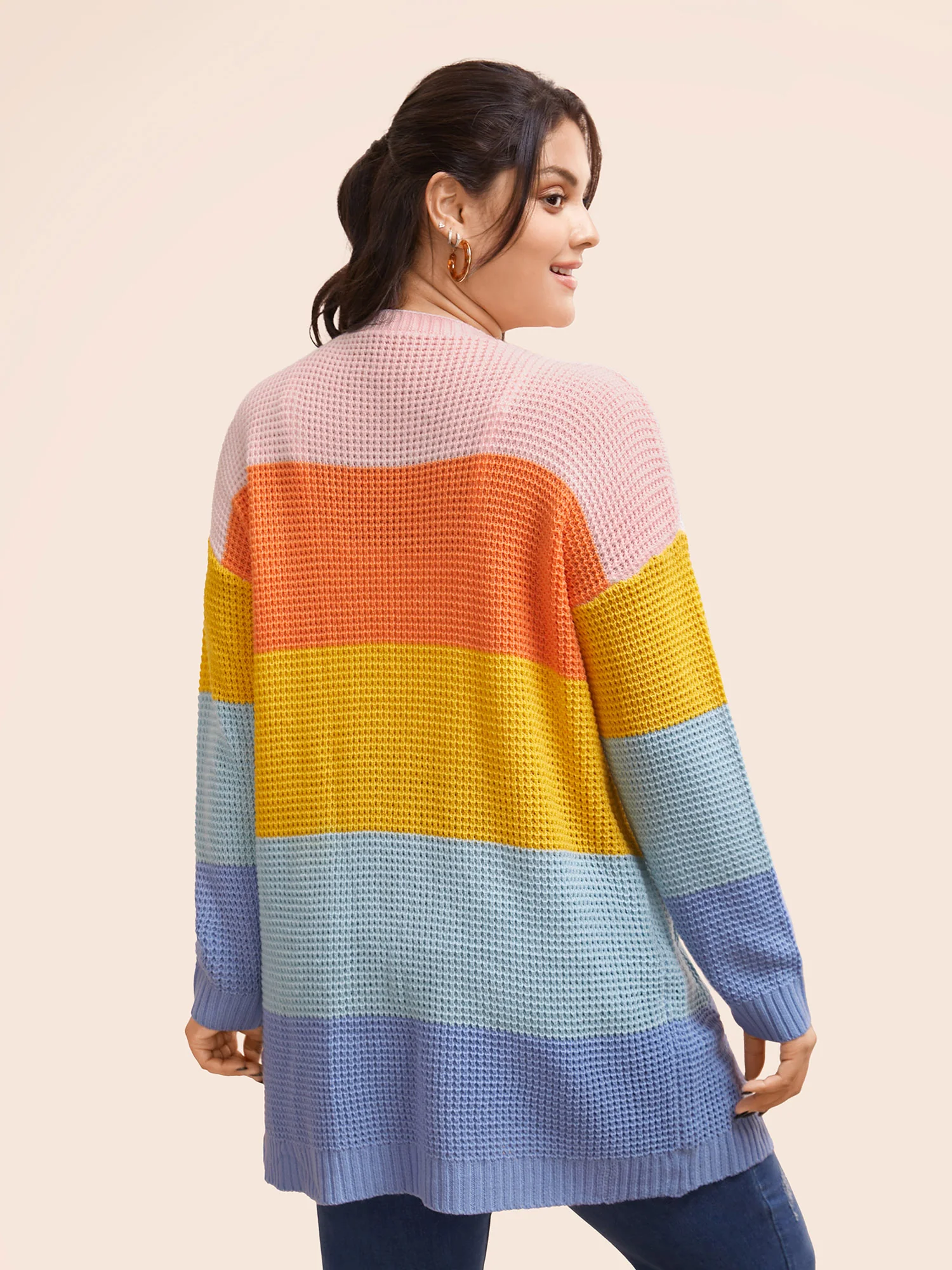 Colorblock Contrast Drop Shoulder Pocket Cardigan - Image 2