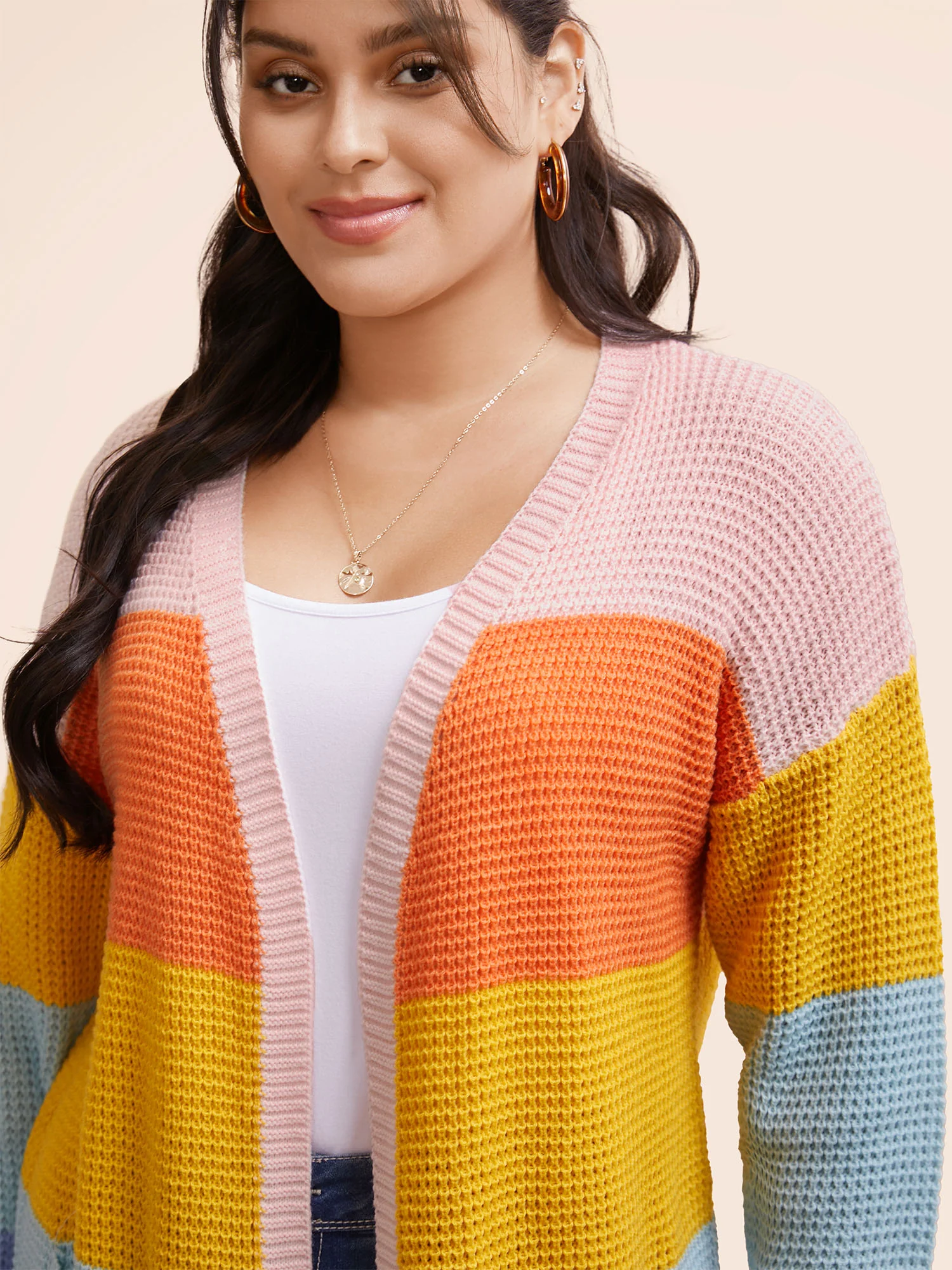 Colorblock Contrast Drop Shoulder Pocket Cardigan - Image 4