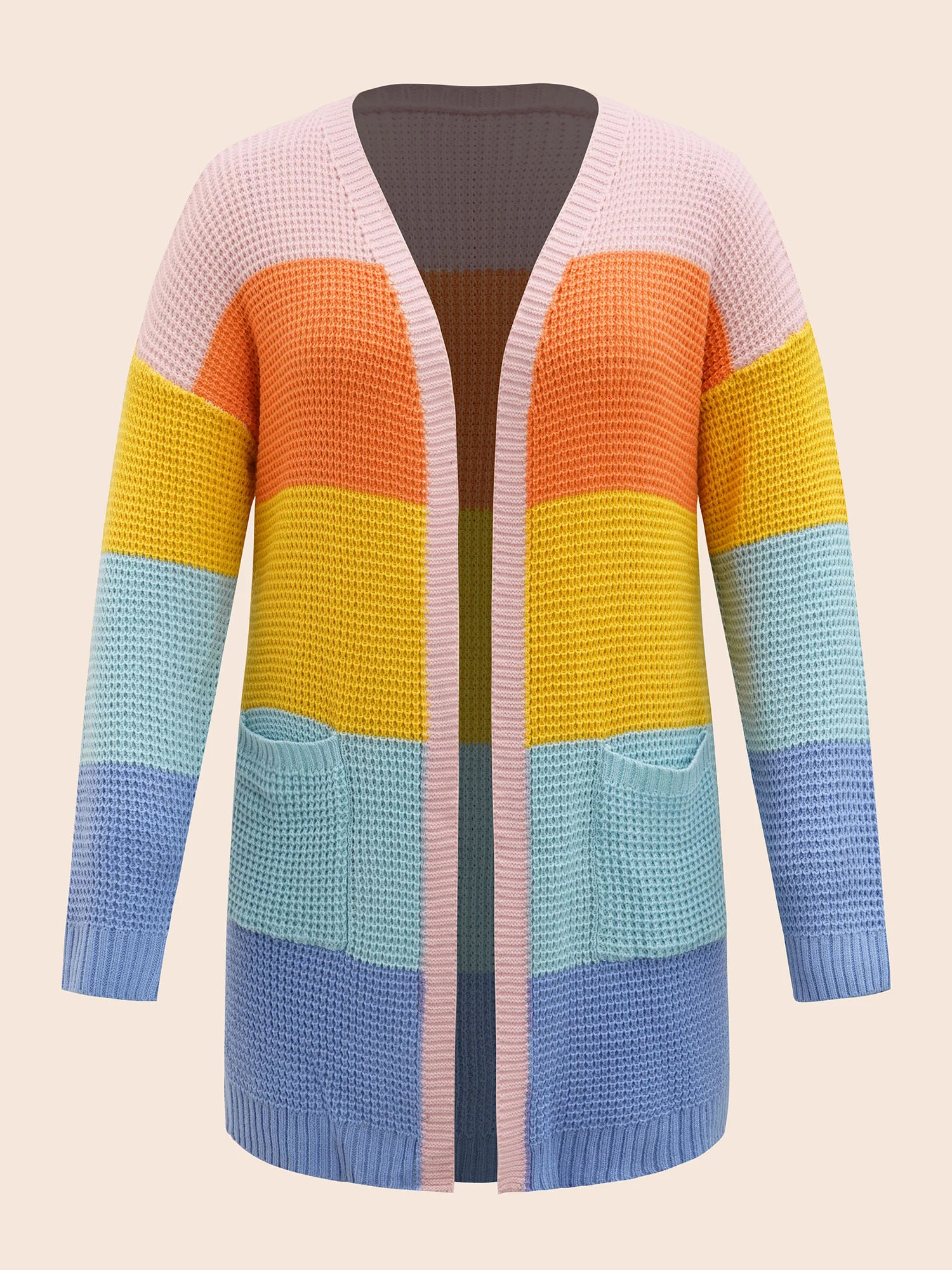 Colorblock Contrast Drop Shoulder Pocket Cardigan - Image 7