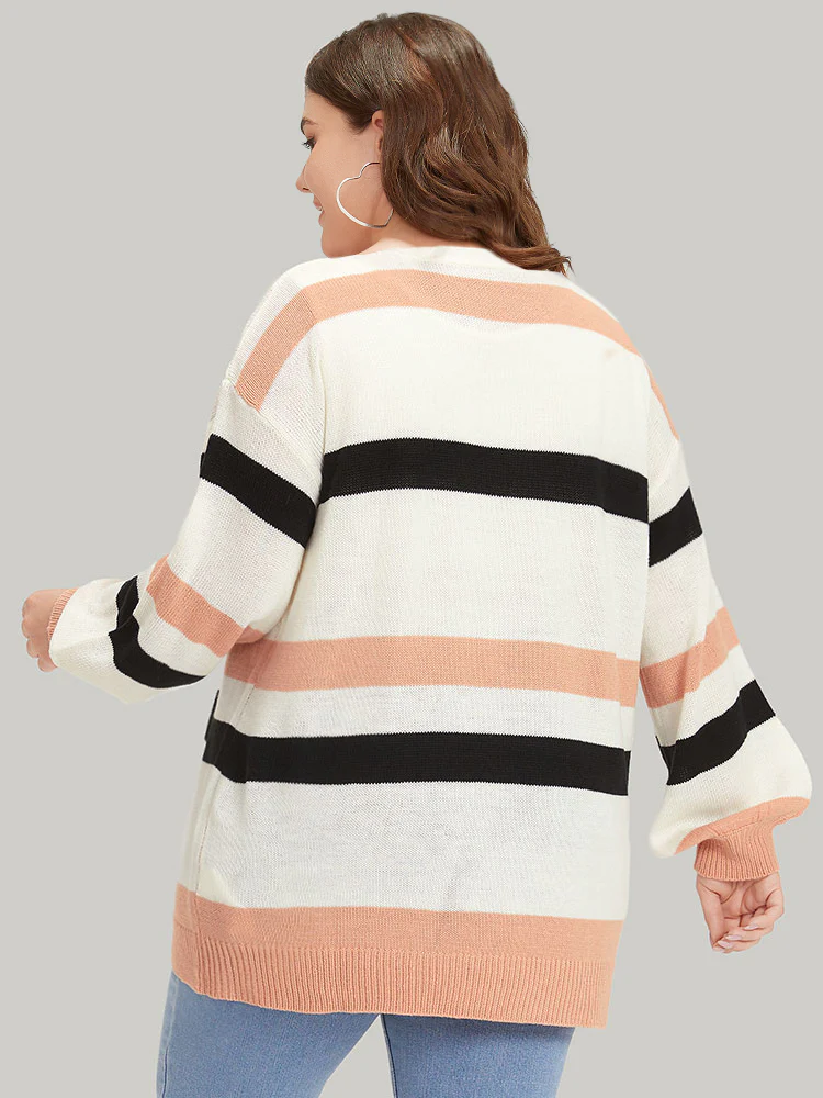 Colorblock Contrast Elastic Cuffs Open Front Cardigan - Image 2