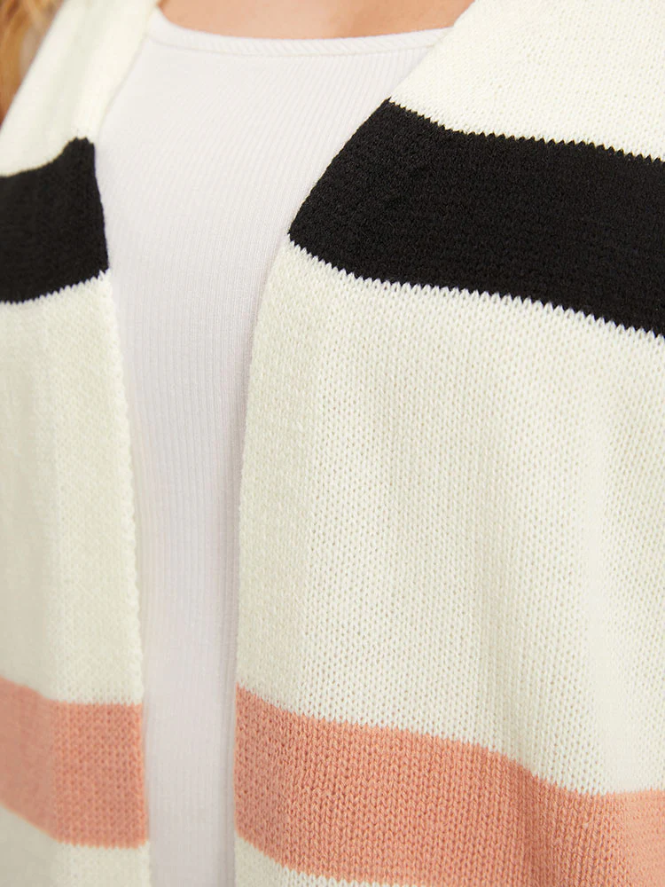 Colorblock Contrast Elastic Cuffs Open Front Cardigan - Image 6
