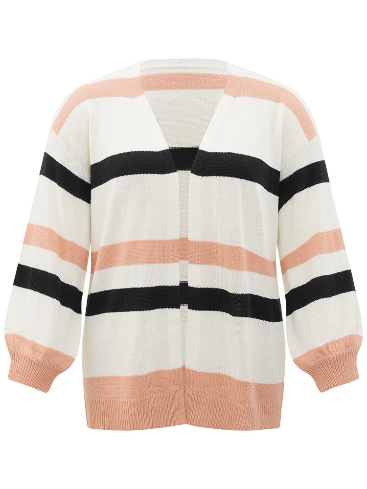 Colorblock Contrast Elastic Cuffs Open Front Cardigan - Image 8