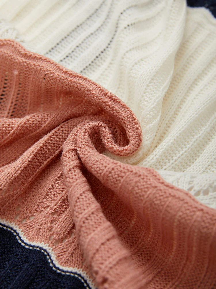 Colorblock Contrast Eyelet Open Front Cardigan - Image 8