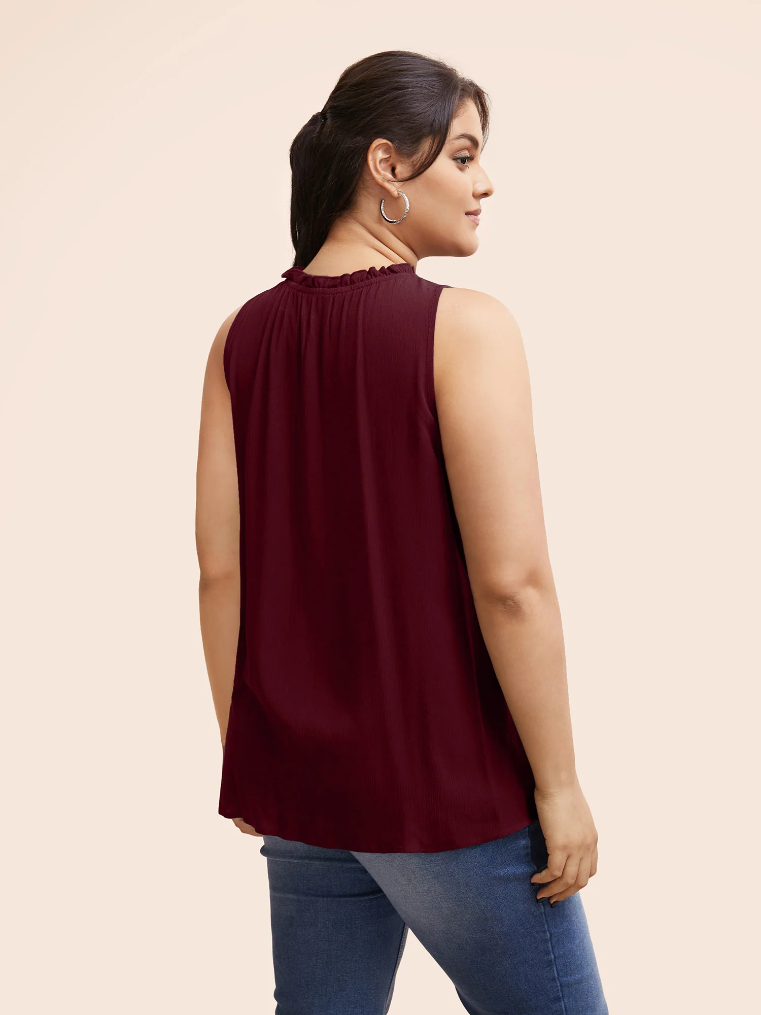 Colorblock Contrast Frill Trim Gathered Tank Top - Image 4