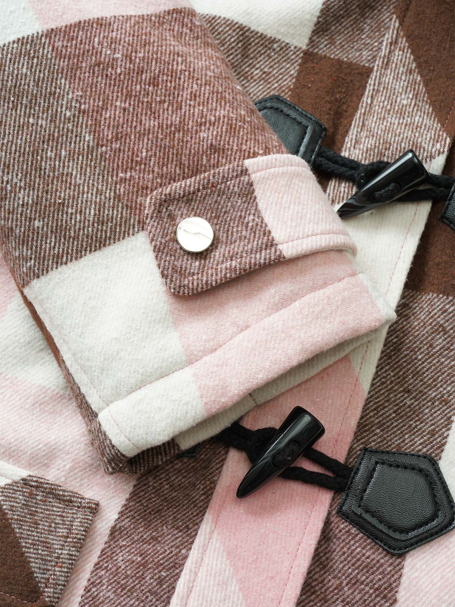 Colorblock Contrast Fuzzy Trim Duffle Button Coat - Image 7