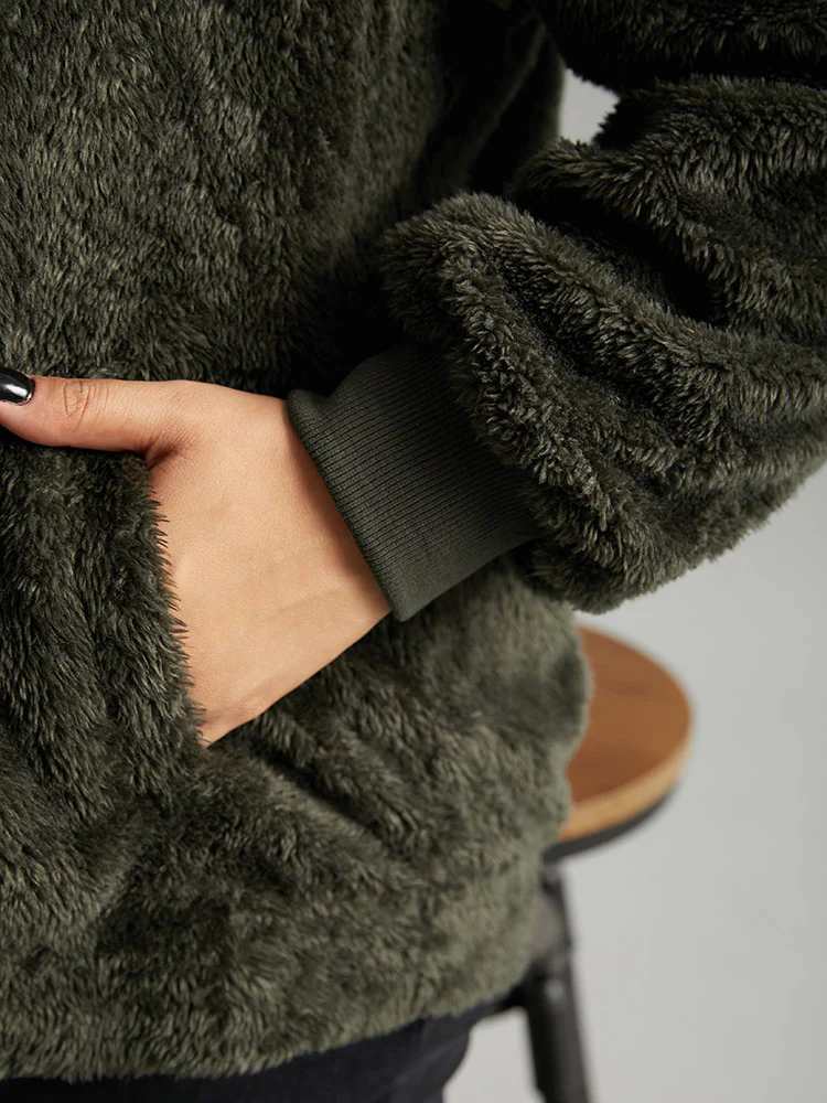 Colorblock Contrast Fuzzy Zipper Jacket - Image 6