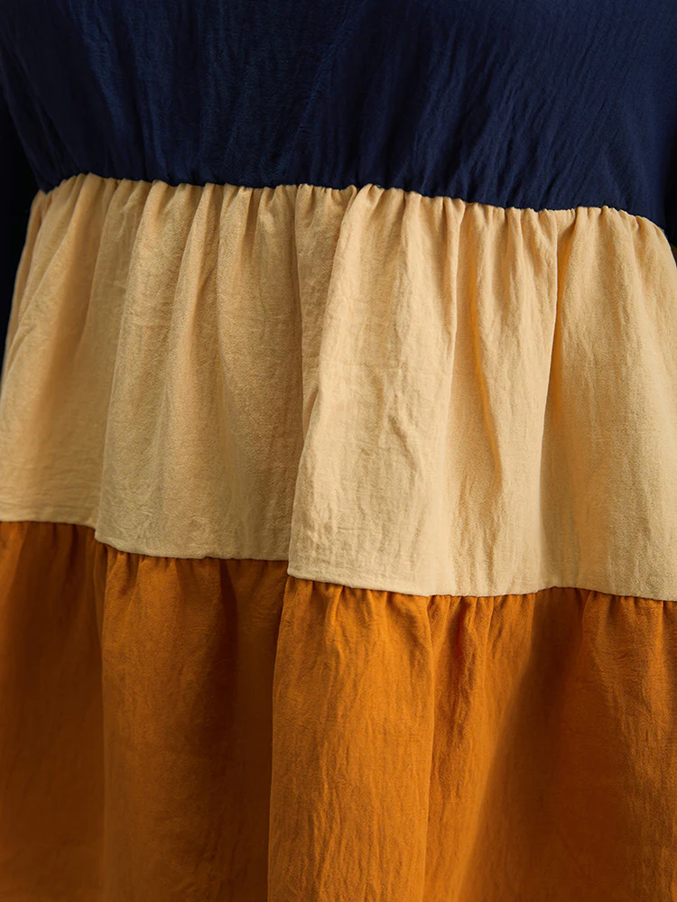 Colorblock Contrast Gathered Ruffle Layered Hem Blouse - Image 6