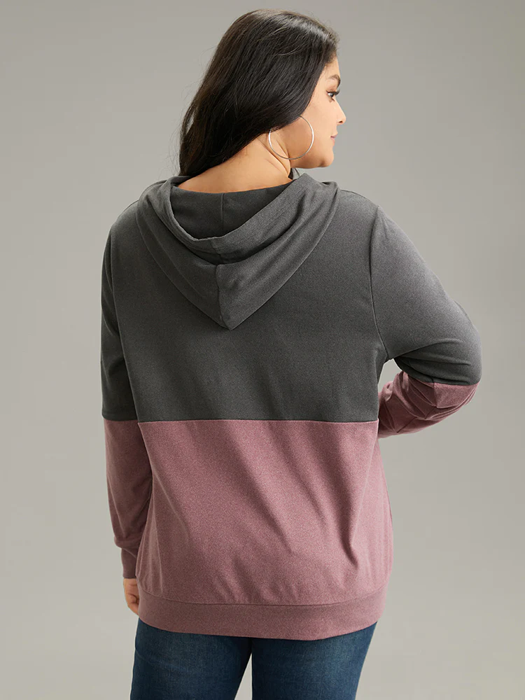 Colorblock Contrast Half Zip Hooded Sweatshirt - Image 2