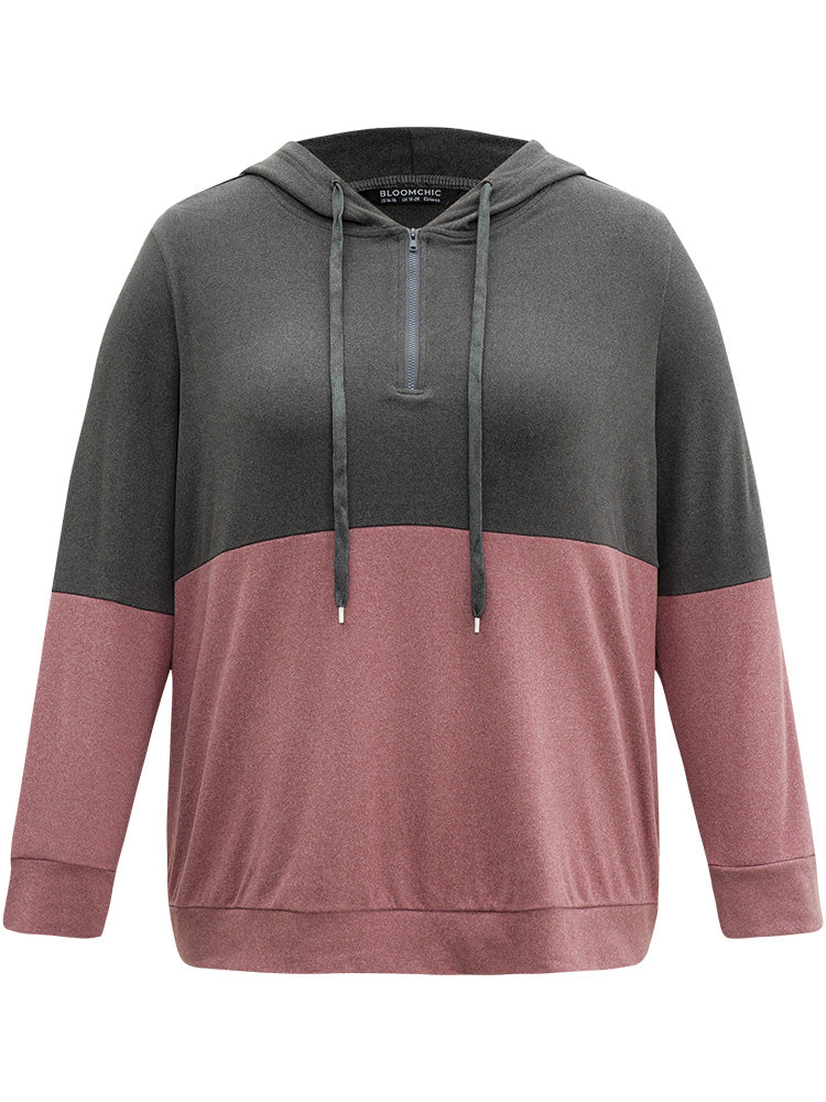 Colorblock Contrast Half Zip Hooded Sweatshirt - Image 5