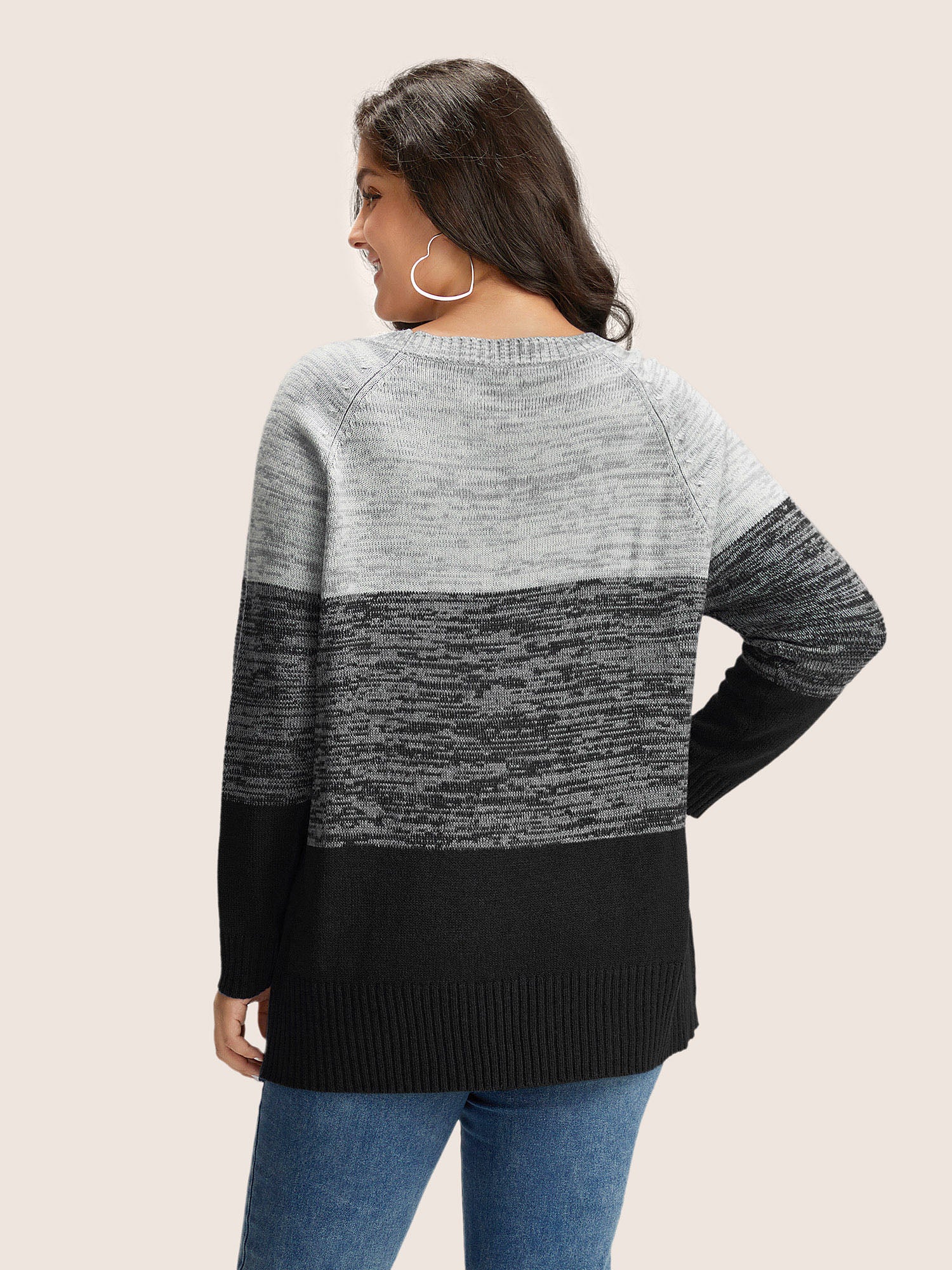 Colorblock Contrast Heather Button Detail Pullover - Image 8