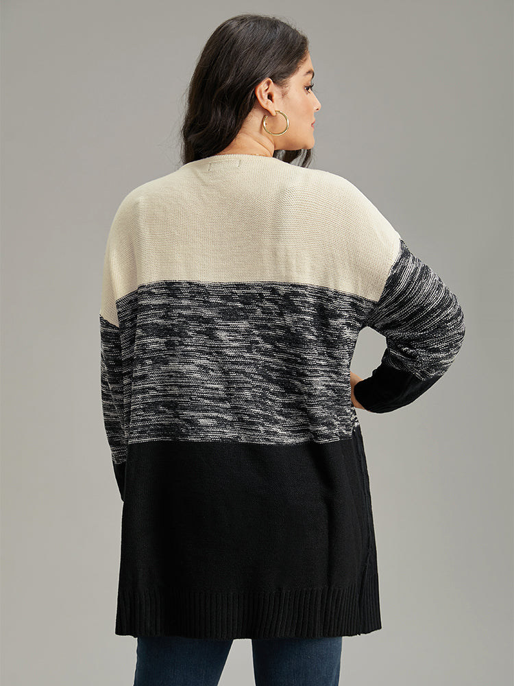 Colorblock Contrast Heather Open Front Cardigan - Image 2