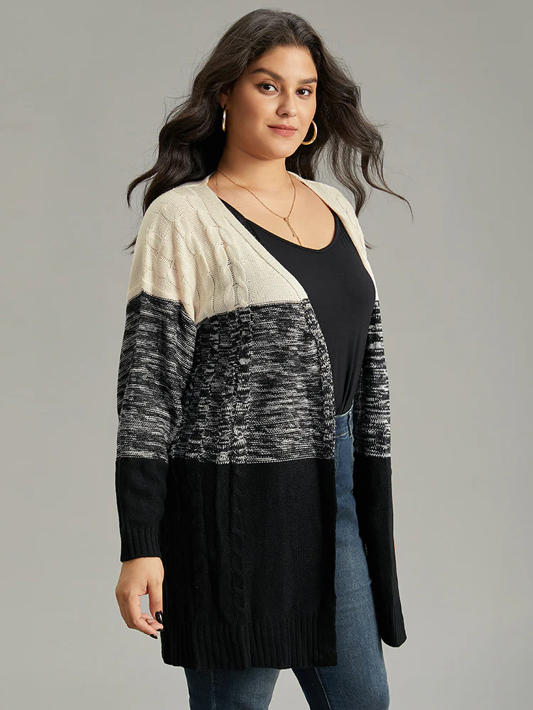 Colorblock Contrast Heather Open Front Cardigan - Image 3
