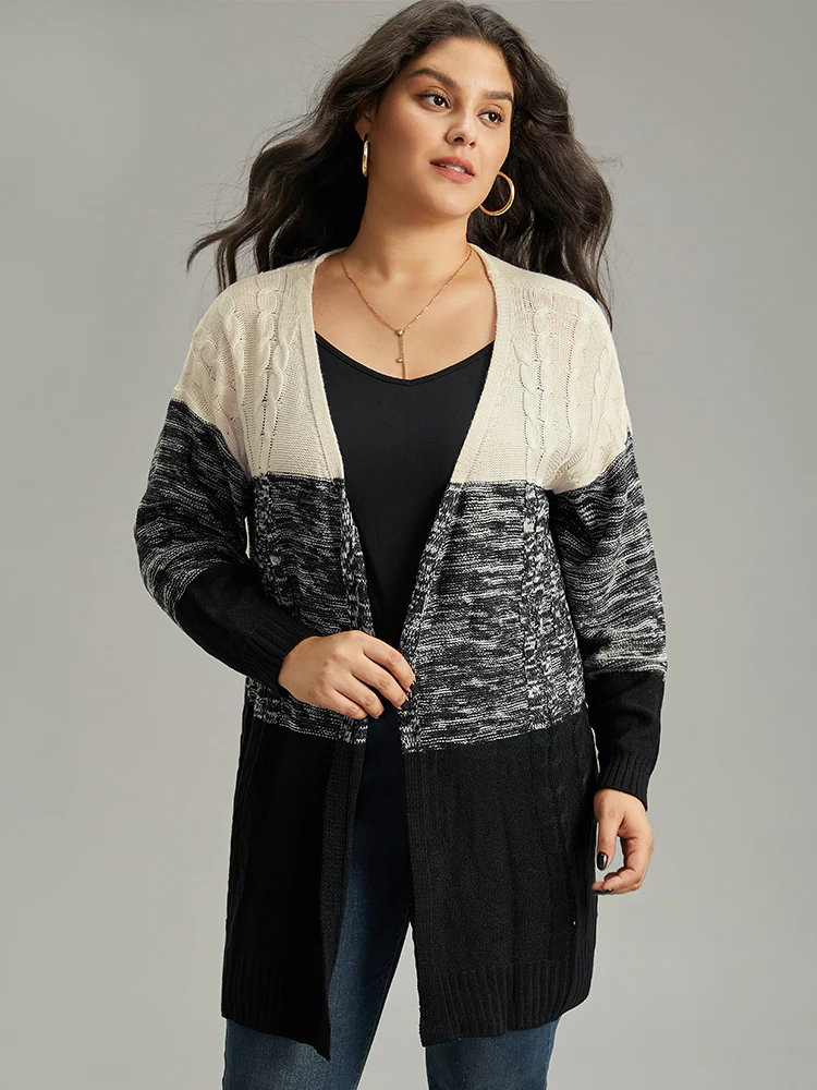 Colorblock Contrast Heather Open Front Cardigan - Image 4