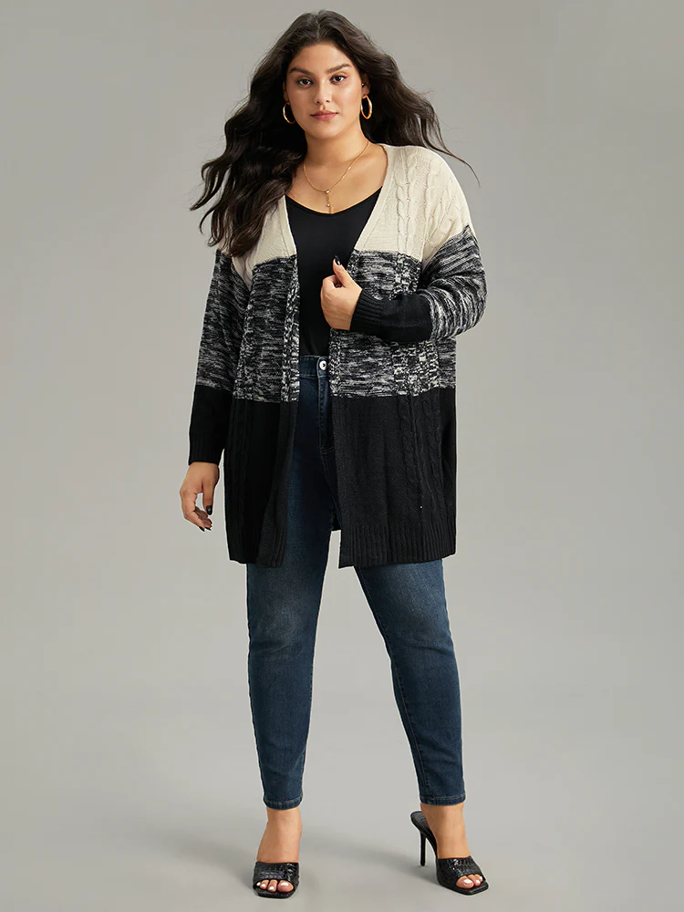 Colorblock Contrast Heather Open Front Cardigan - Image 5