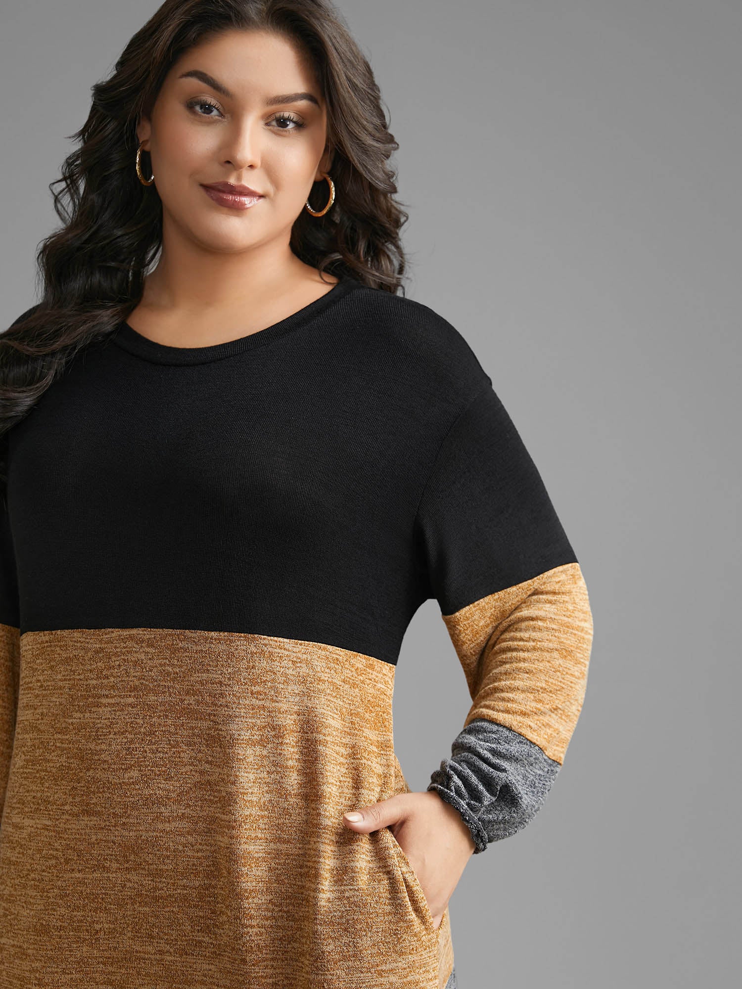 Colorblock Contrast Heather Pocket Knit Dress - Image 2