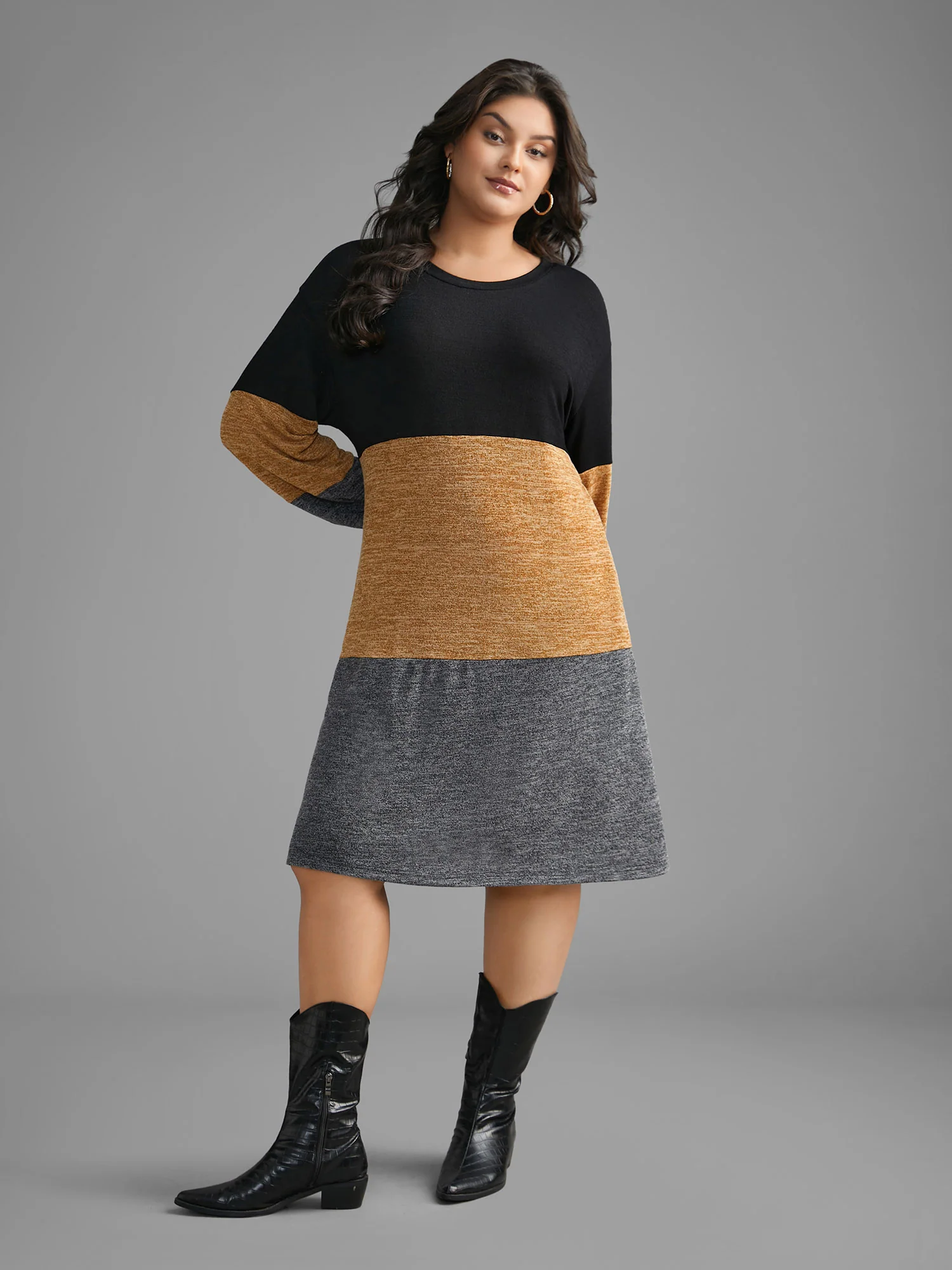 Colorblock Contrast Heather Pocket Knit Dress - Image 3