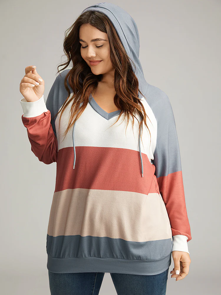 Colorblock Contrast Hooded Drawstring Sweatshirt - Image 10