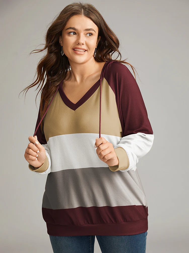 Colorblock Contrast Hooded Drawstring Sweatshirt - Image 14