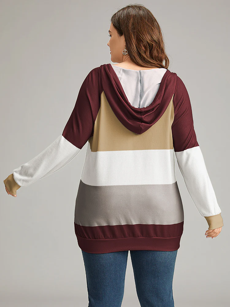 Colorblock Contrast Hooded Drawstring Sweatshirt - Image 15