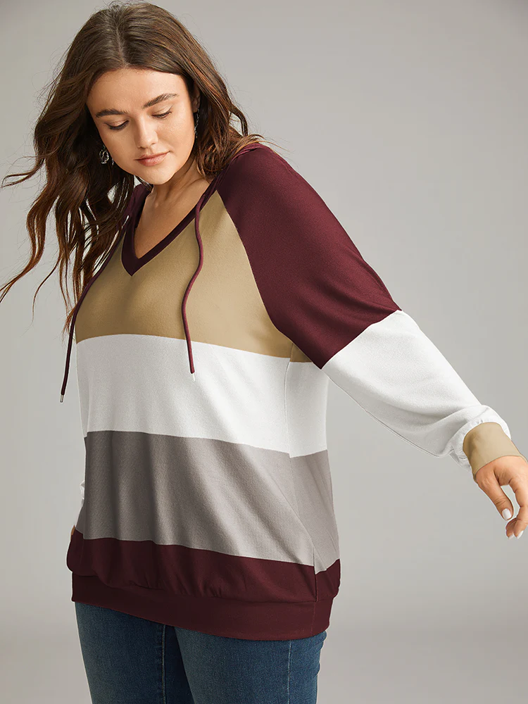 Colorblock Contrast Hooded Drawstring Sweatshirt - Image 16