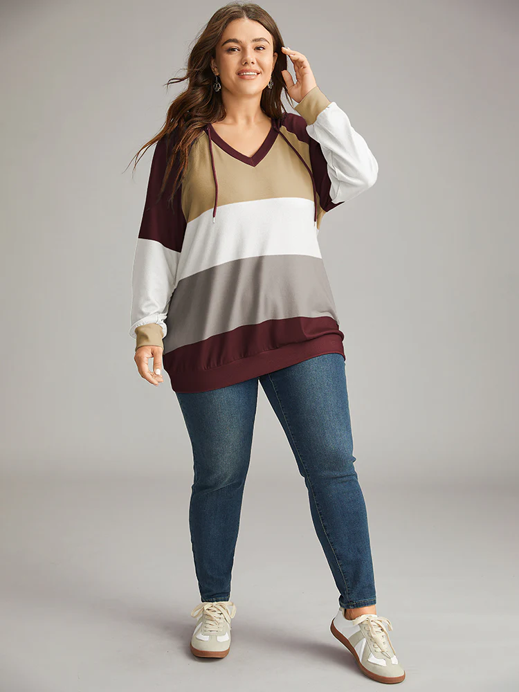 Colorblock Contrast Hooded Drawstring Sweatshirt - Image 17