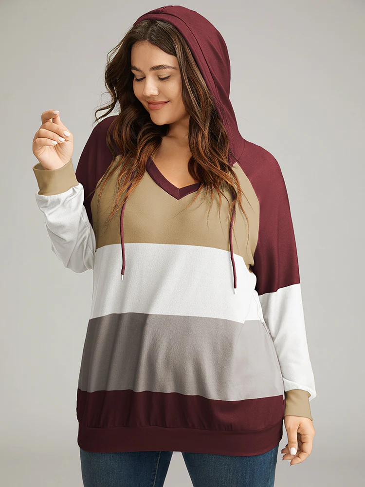 Colorblock Contrast Hooded Drawstring Sweatshirt - Image 18