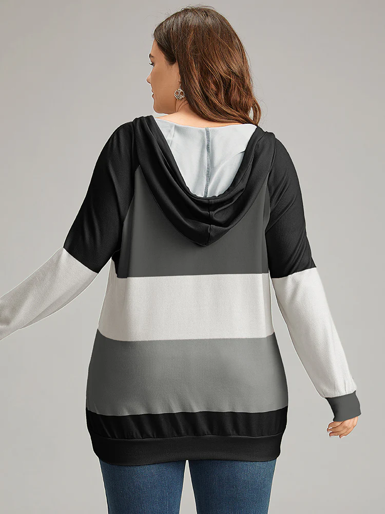 Colorblock Contrast Hooded Drawstring Sweatshirt - Image 2