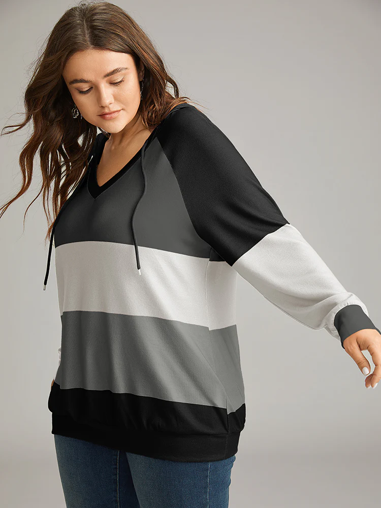 Colorblock Contrast Hooded Drawstring Sweatshirt - Image 3