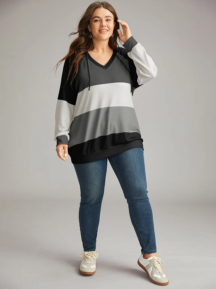 Colorblock Contrast Hooded Drawstring Sweatshirt - Image 4