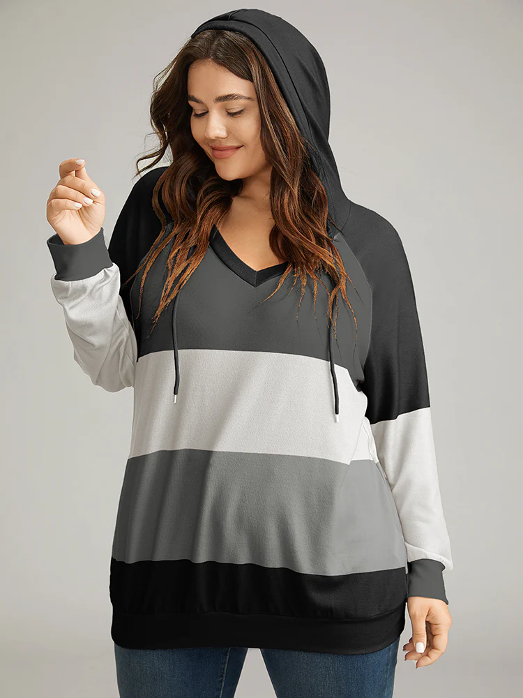Colorblock Contrast Hooded Drawstring Sweatshirt - Image 5
