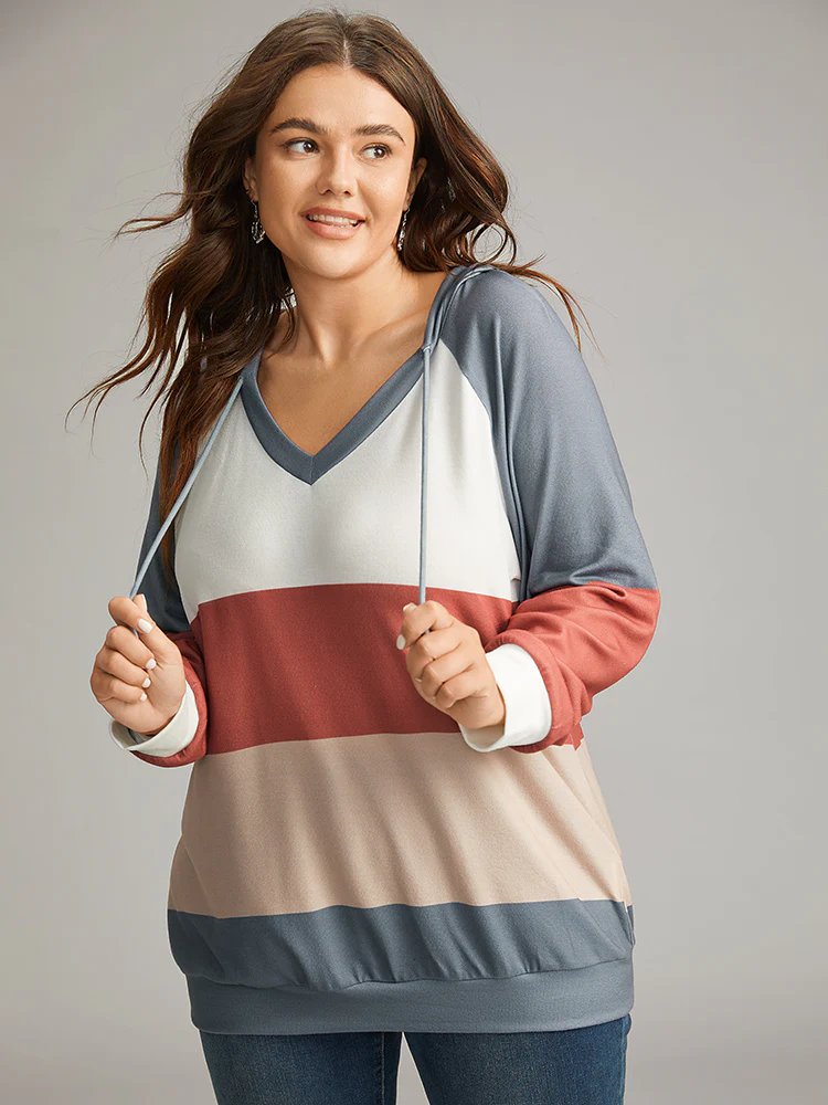 Colorblock Contrast Hooded Drawstring Sweatshirt - Image 6