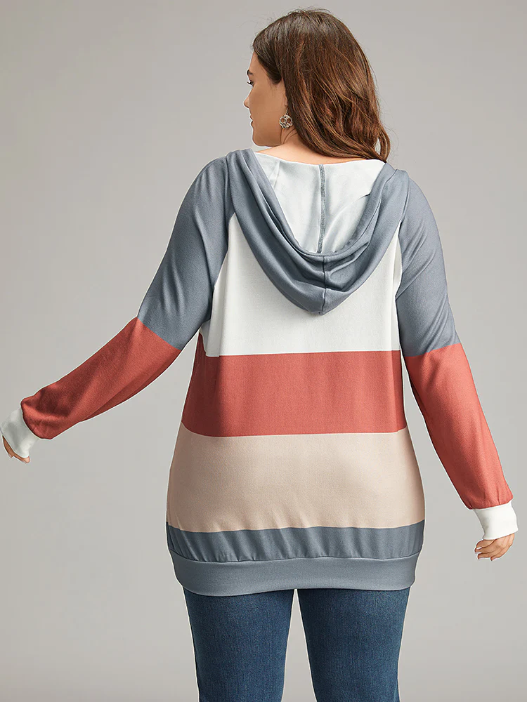 Colorblock Contrast Hooded Drawstring Sweatshirt - Image 7