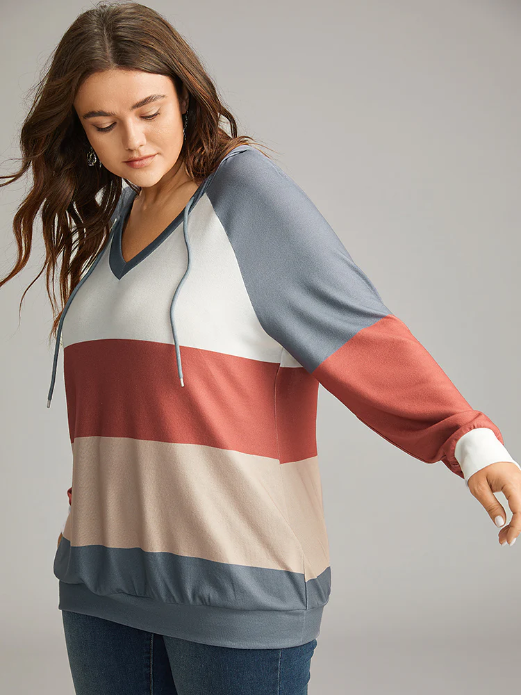 Colorblock Contrast Hooded Drawstring Sweatshirt - Image 8