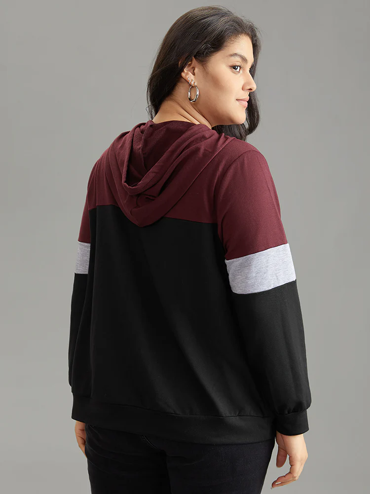 Colorblock Contrast Hooded Kangaroo Pocket Sweatshirt - Image 2