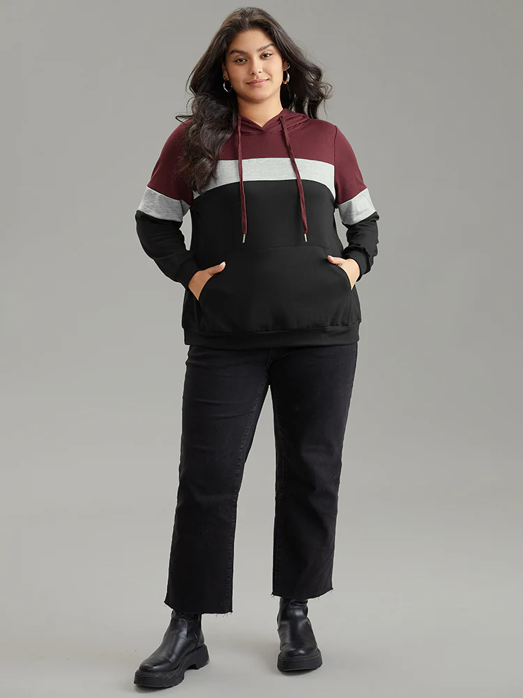 Colorblock Contrast Hooded Kangaroo Pocket Sweatshirt - Image 3