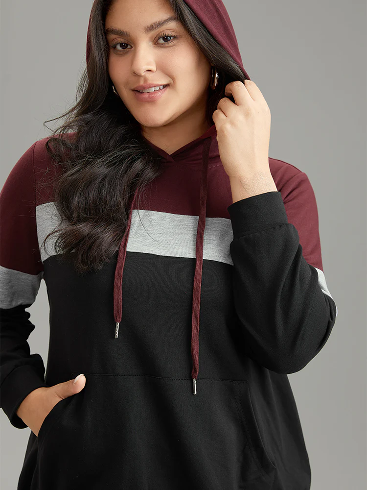 Colorblock Contrast Hooded Kangaroo Pocket Sweatshirt - Image 4