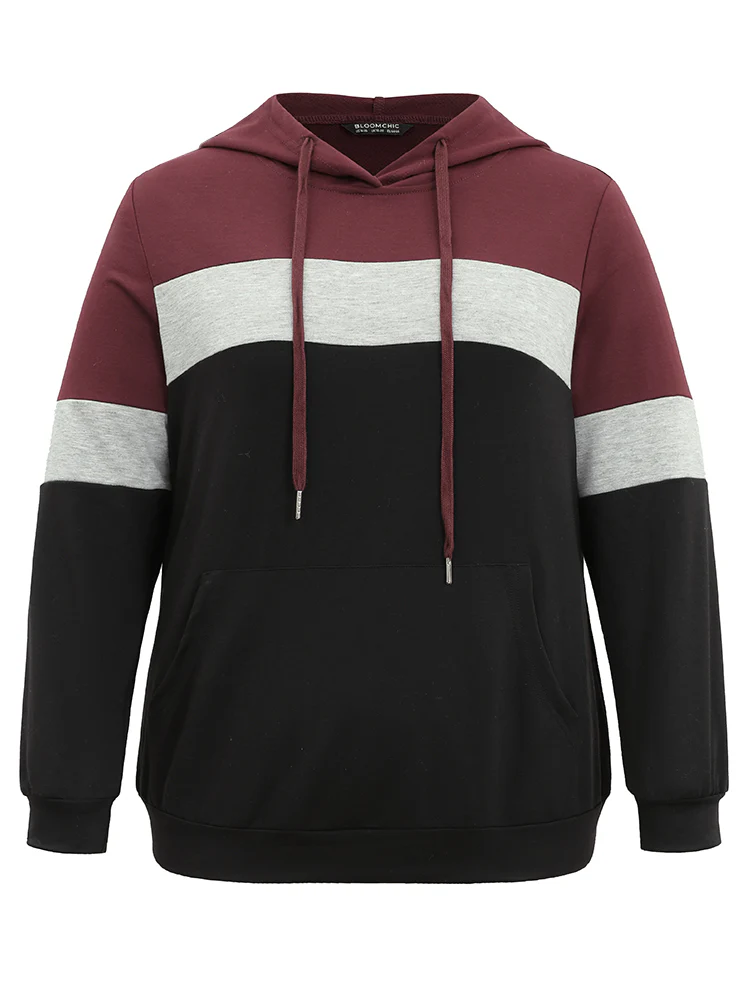 Colorblock Contrast Hooded Kangaroo Pocket Sweatshirt - Image 5
